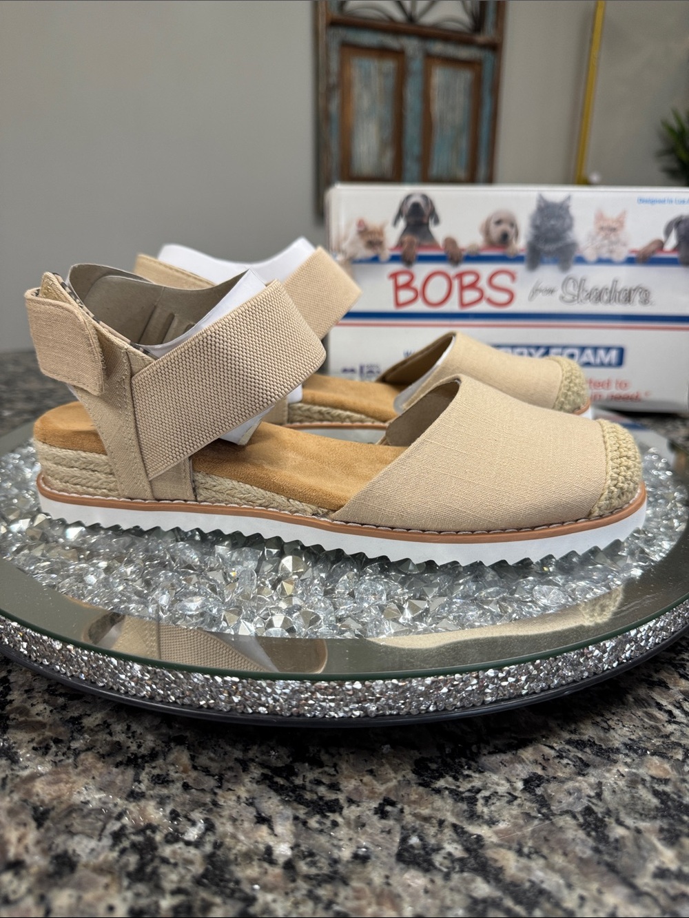 BOBS from Skechers Beige Espadrille Platform Sandals NEW 7.5